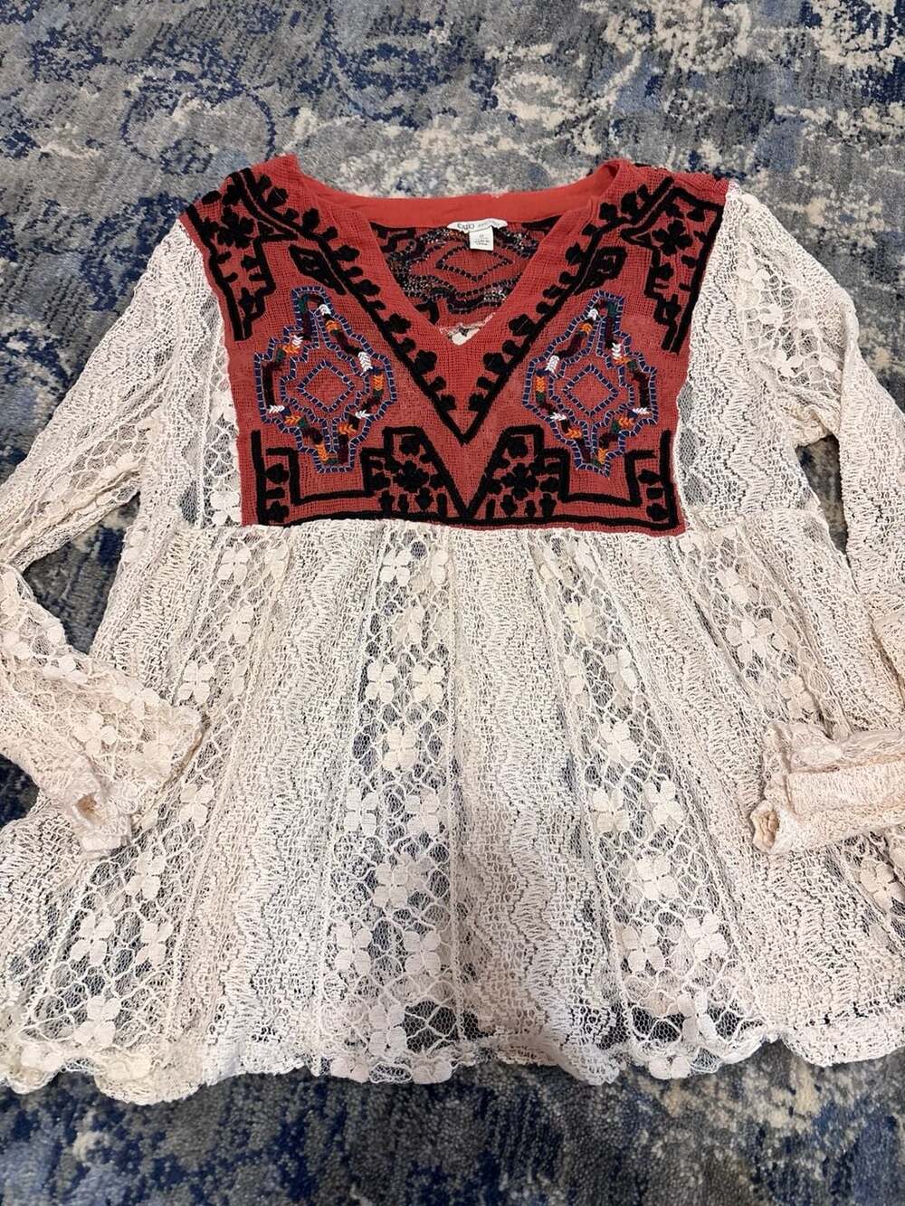 Cato Blouse Size S Red Embroidered Lace Boho